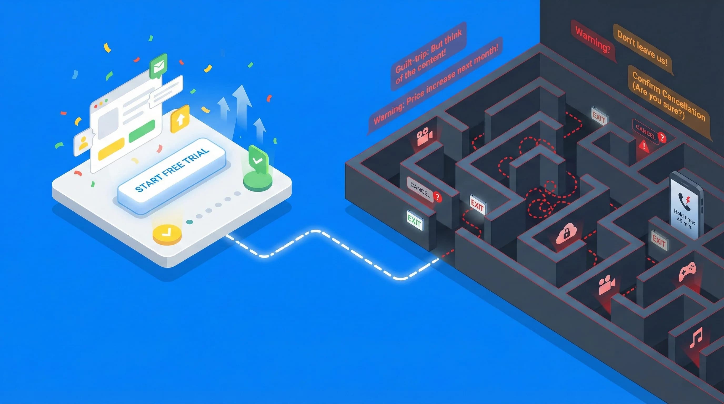 Subscription trap dark patterns and FTC click-to-cancel rule - how companies use manipulative design to keep you paying